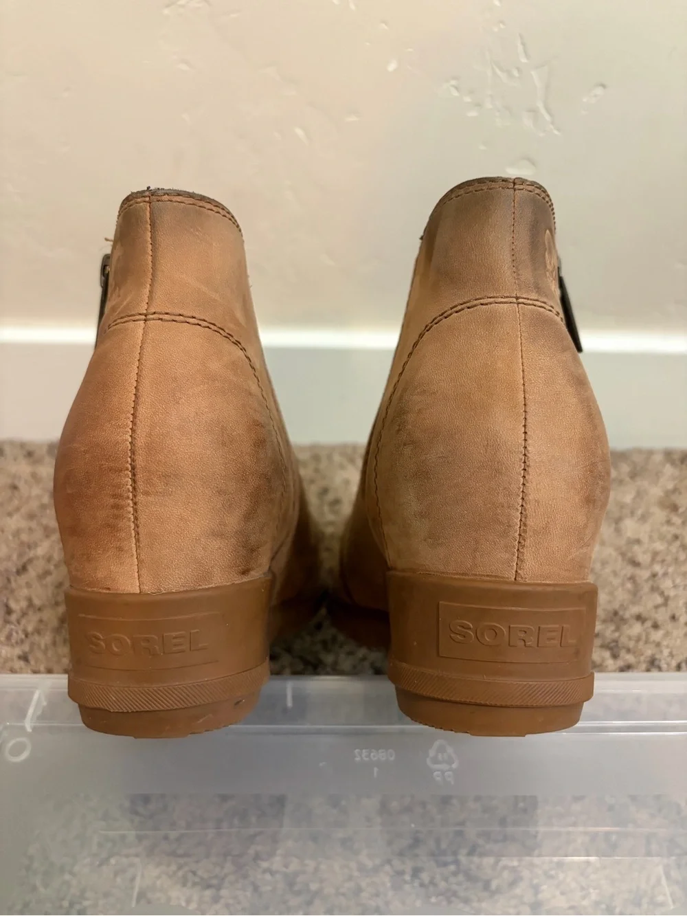 Sorel Women's Evie Zip Leather Boot Rain Boots Wedges Tan Brown Size 9.5